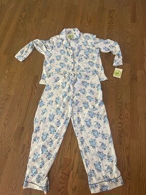 Blue Floral  Pajama Set - Button Front Top & Pants by white orchid